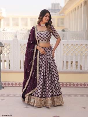 Brown Sequence Embroidered Lehenga Choli With 3 5 Meter Flair