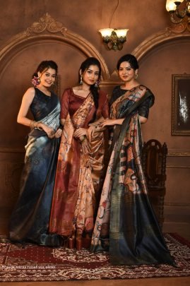 Brown Soft Ghicha Tussar Silk Saree with Beautiful Kalamkari Printed Work
