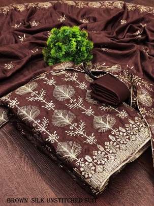 Brown  Vichitra Silk Unstitched Salwar Suit Set