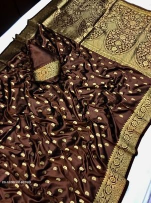 Brown Wedding Zari Border Soft Silk Saree