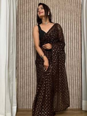Browny Luxury Look And Sequence Work Georgette Saree