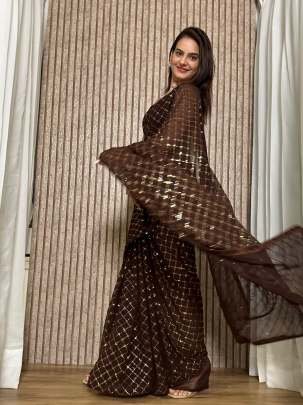 Browny Luxury Look And Sequence Work Georgette Saree