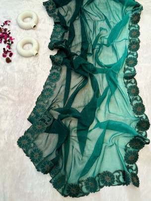 Bubble Green 3D Concept Cut Work Heavy Silk Saree With Diomond Work