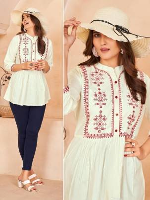 Bubbly Heavy Rayon Embroidery Work Short Tops for Office and Regular Wear