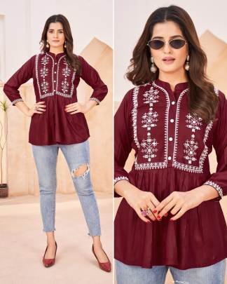 Bubbly Heavy Rayon Embroidery Work Short Tops for Office and Regular Wear