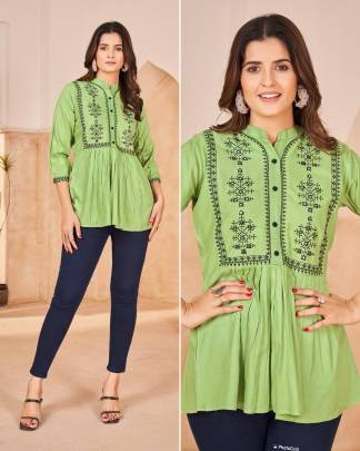 Bubbly Heavy Rayon Embroidery Work Short Tops for Office and Regular Wear