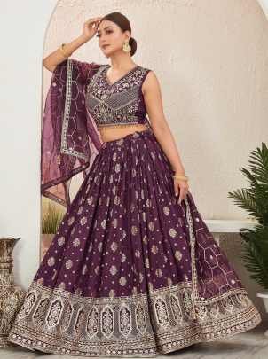 Burgundy Embroidered Readymade Lehenga Choli
