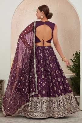 Burgundy Embroidered Readymade Lehenga Choli