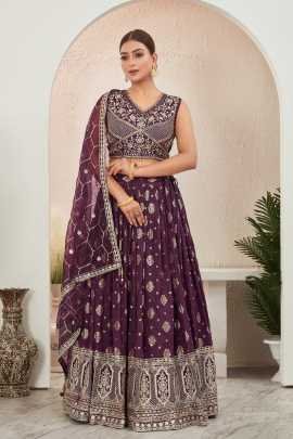 Burgundy Embroidered Readymade Lehenga Choli