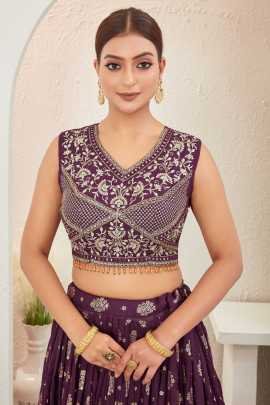 Burgundy Embroidered Readymade Lehenga Choli