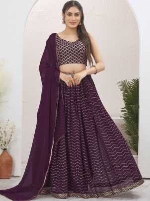 Burgundy Wine Georgette Readymade Lehenga Choli for Mehendi Function