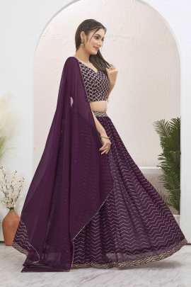 Burgundy Wine Georgette Readymade Lehenga Choli for Mehendi Function