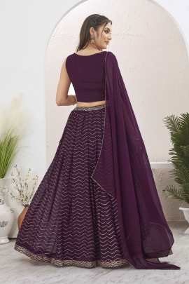 Burgundy Wine Georgette Readymade Lehenga Choli for Mehendi Function