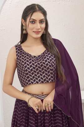 Burgundy Wine Georgette Readymade Lehenga Choli for Mehendi Function