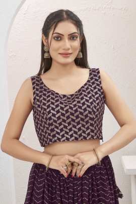 Burgundy Wine Georgette Readymade Lehenga Choli for Mehendi Function