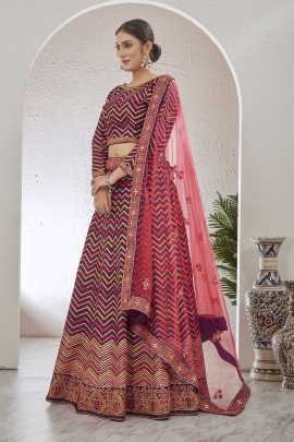 Burgundy Wine Semi Stitched Jute Silk Lehenga choli