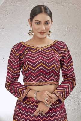 Burgundy Wine Semi Stitched Jute Silk Lehenga choli
