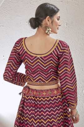 Burgundy Wine Semi Stitched Jute Silk Lehenga choli