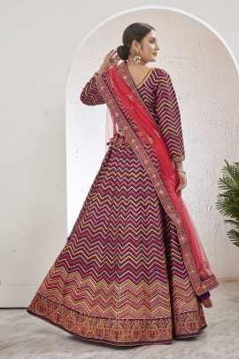 Burgundy Wine Semi Stitched Jute Silk Lehenga choli