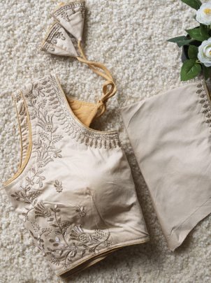 Butter Silk With  Sequence Touch  Cream Blouse