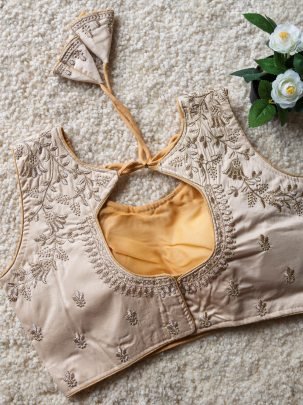 Butter Silk With  Sequence Touch  Cream Blouse