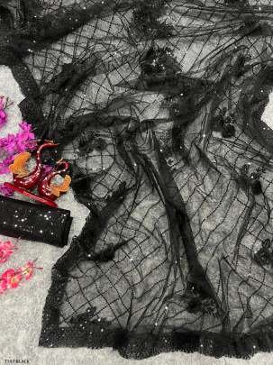 Buy Black Soft Net With Embroidery Work Saree