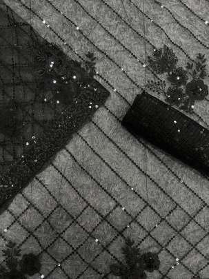 Buy Black Soft Net With Embroidery Work Saree