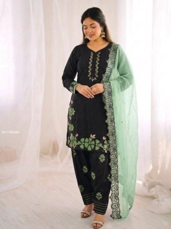 Buy Designer Kurta Set with Heavy Embroidery And Silk Dupatta Online