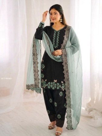 Buy Designer Kurta Set with Heavy Embroidery And Silk Dupatta Online