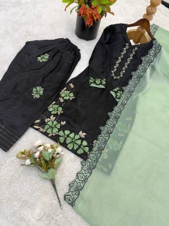 Buy Designer Kurta Set with Heavy Embroidery And Silk Dupatta Online