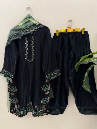 Buy Designer Kurta Set with Heavy Embroidery And Silk Dupatta Online