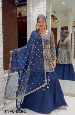 Buy Fancy Blue Pure Georgette Sharara Suit For Women