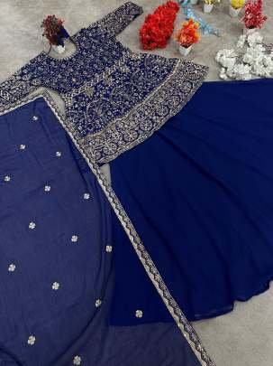 Buy Fancy Blue Pure Georgette Sharara Suit For Women