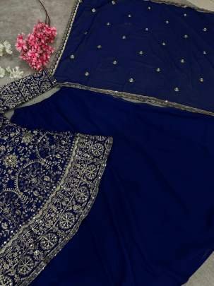Buy Fancy Blue Pure Georgette Sharara Suit For Women
