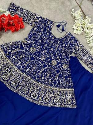Buy Fancy Blue Pure Georgette Sharara Suit For Women