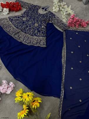 Buy Fancy Blue Pure Georgette Sharara Suit For Women