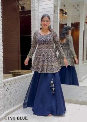 Buy Fancy Blue Pure Georgette Sharara Suit For Women
