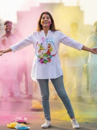 Buy Happy Holi Printed White Kurta