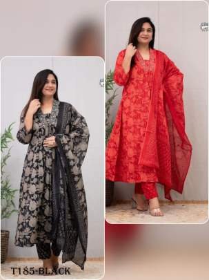 Buy Indian Wear Black Pure Cotton Kurti Pant Dupatta Set