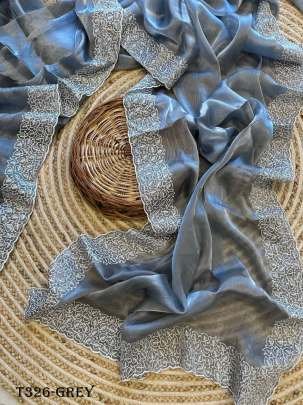 Buy Latest Grey Chiffon Organza Silk Saree