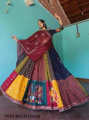Buy Multi Color Santoon Lehenga Choli With Kadi Lace Work