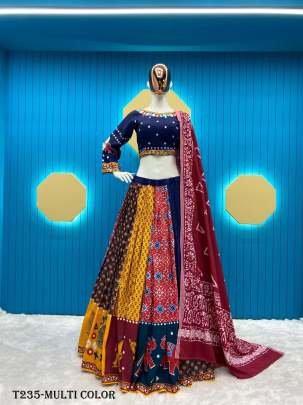 Buy Multi Color Santoon Lehenga Choli With Kadi Lace Work