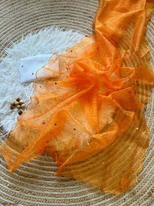 Buy New Orange Organza Bandhani Print Saree