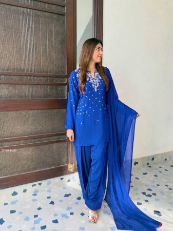 Buy New Royal Blue Bead Work Frasi Suit At Fab Funda