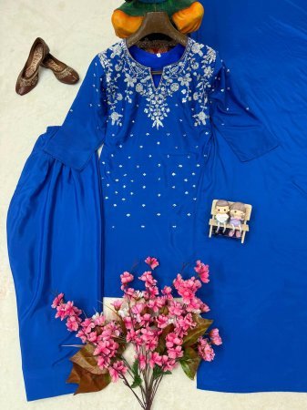 Buy New Royal Blue Bead Work Frasi Suit At Fab Funda