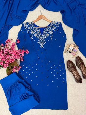 Buy New Royal Blue Bead Work Frasi Suit At Fab Funda
