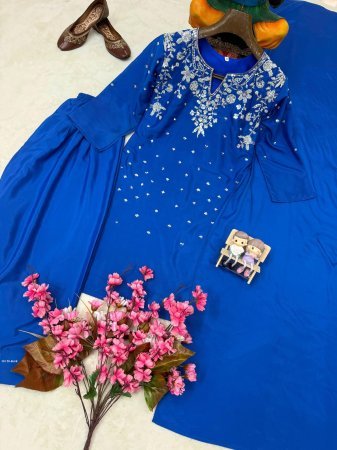 Buy New Royal Blue Bead Work Frasi Suit At Fab Funda