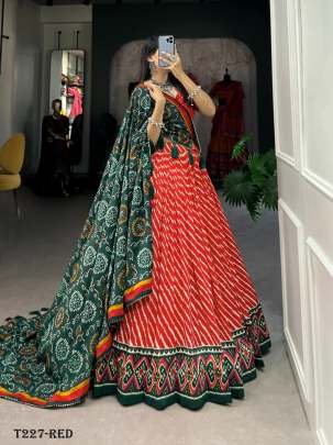 Buy Online Red Tussar Silk Lehenga Choli For Women