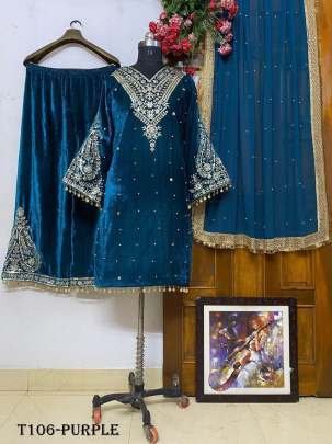 Buy Fab Funda Site Purple Velvet Kurti Palazzo Set