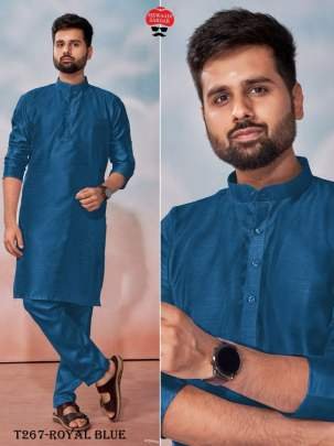 Buy Royal Blue Banglori Silk Mens Kurta Pant Set